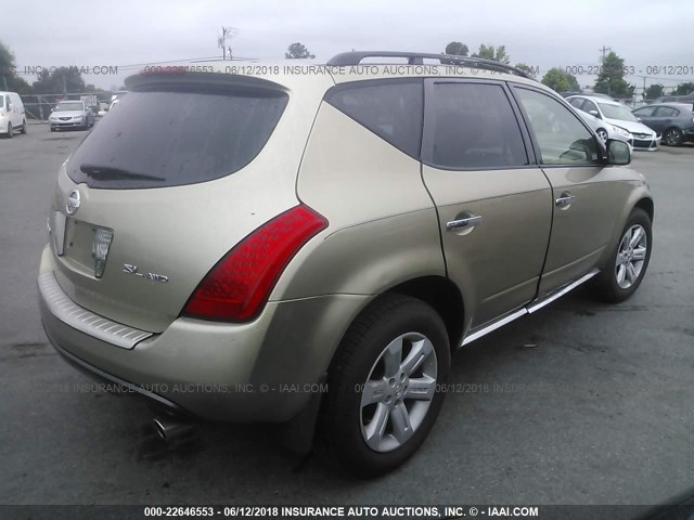 JN8AZ08W76W522458 - 2006 NISSAN MURANO SL/SE/S GOLD photo 4