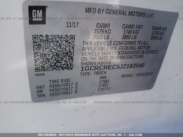 1GCRCREC5JZ182040 - 2018 CHEVROLET SILVERADO C1500 LT Weiß Foto 9