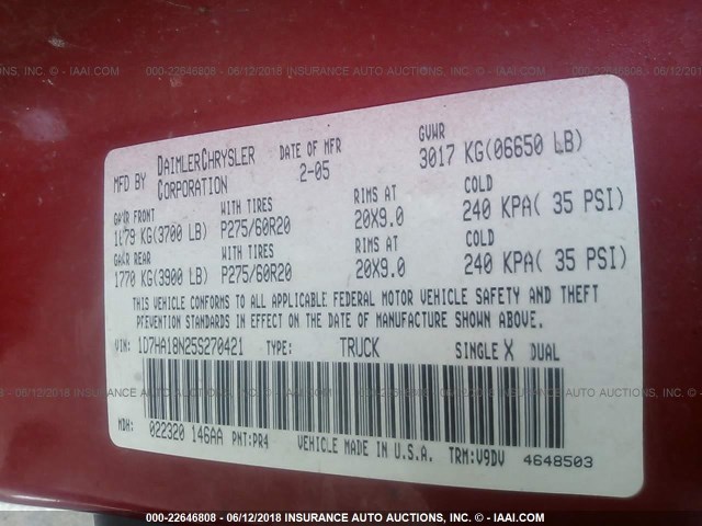 1D7HA18N25S270421 - 2005 DODGE RAM 1500 ST/SLT RED photo 9