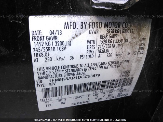 1FM5K8AR1DGC53879 - 2013 FORD EXPLORER POLICE INTERCEPTOR BLACK photo 9