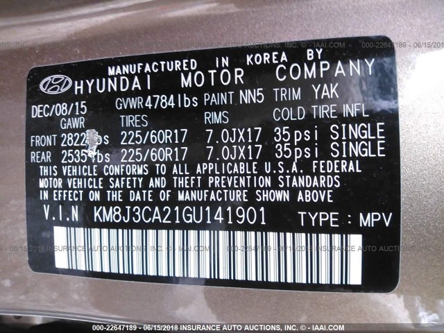 KM8J3CA21GU141901 - 2016 HYUNDAI TUCSON LIMITED/SPORT AND ECO/SE BROWN photo 9