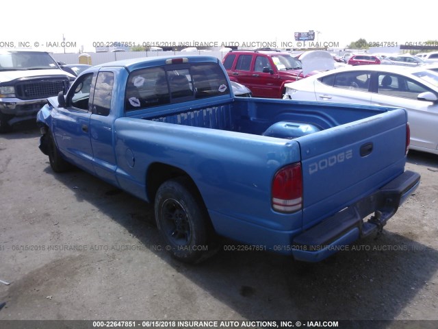 1B7GL22N7YS697404 - 2000 DODGE DAKOTA BLUE photo 3