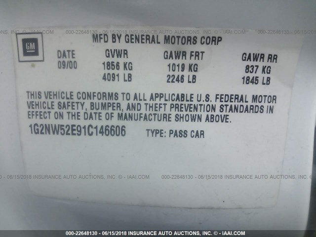 1G2NW52E91C146606 - 2001 PONTIAC GRAND AM GT WHITE photo 8