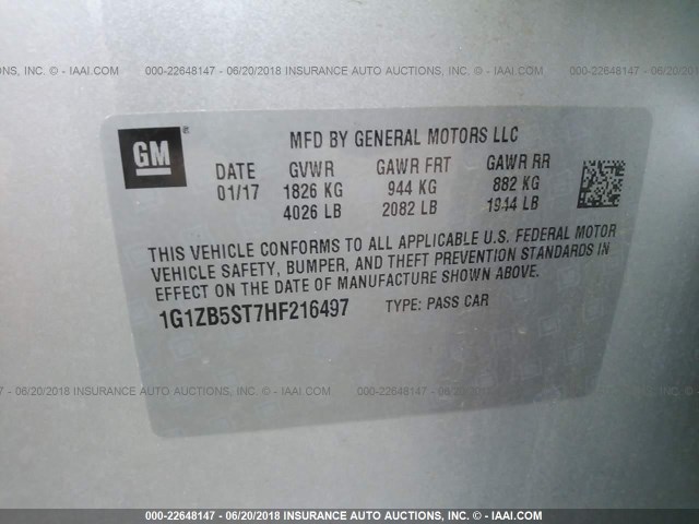 1G1ZB5ST7HF216497 - 2017 CHEVROLET MALIBU LS GRAY photo 9