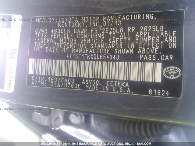 4T1BF1FKXDU654343 - 2013 TOYOTA CAMRY L/SE/LE/XLE Boz foto 9