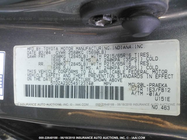 5TDZA23C54S123740 - 2004 TOYOTA SIENNA CE/LE GRAY photo 9