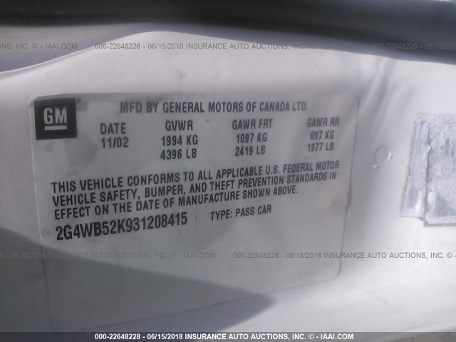 2G4WB52K931208415 - 2003 BUICK REGAL LS 白色 照片 9