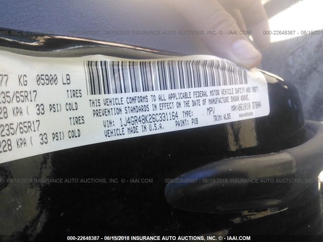 1J4GR48K26C331164 - 2006 JEEP GRAND CHEROKEE LAREDO/COLUMBIA/FREEDOM შავი ფოტო 9