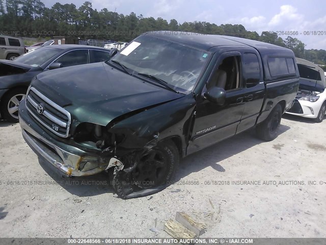 5TBBT48102S332310 - 2002 TOYOTA TUNDRA ACCESS CAB LIMITED GREEN photo 2