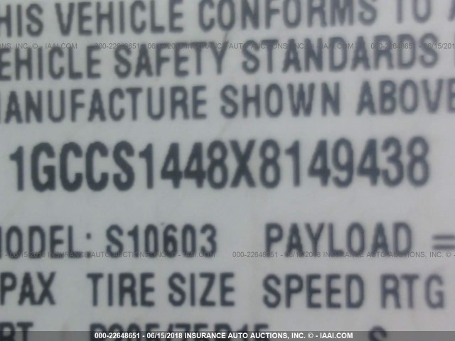 1GCCS1448X8149438 - 1999 CHEVROLET S TRUCK S10 BLACK photo 9