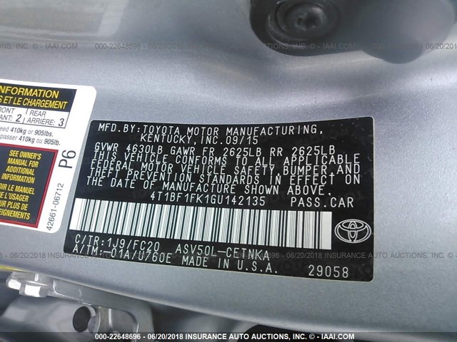 4T1BF1FK1GU142135 - 2016 TOYOTA CAMRY LE/XLE/SE/XSE SILVER photo 9