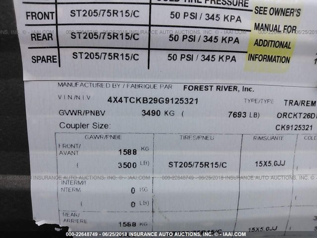 4X4TCKB29G9125321 - 2016 FOREST RIVER GREY WOLF  白色 照片 9