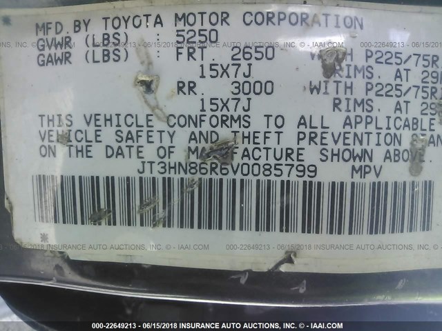 JT3HN86R6V0085799 - 1997 TOYOTA 4RUNNER SR5 BLACK photo 9