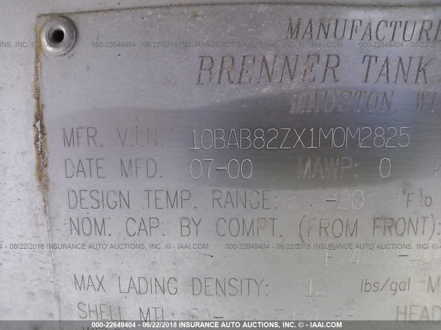 10BAB82ZX1M0M2825 - 2001 BRENNER TANK INC TANK  SILVER photo 9