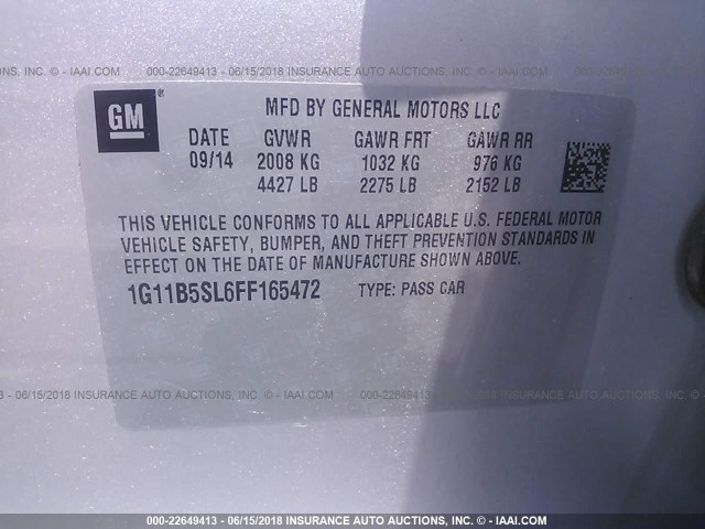 1G11B5SL6FF165472 - 2015 CHEVROLET MALIBU LS SILVER photo 9