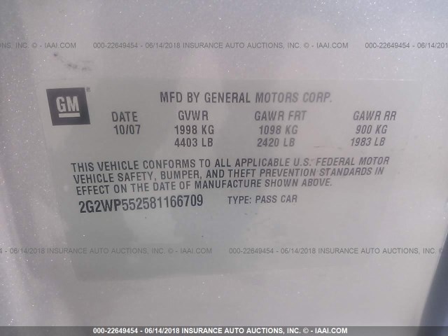 2G2WP552581166709 - 2008 PONTIAC GRAND PRIX SILVER photo 9