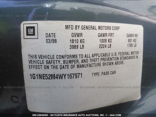 1G1NE52M4WY167971 - 1998 CHEVROLET MALIBU LS 蓝色 照片 9