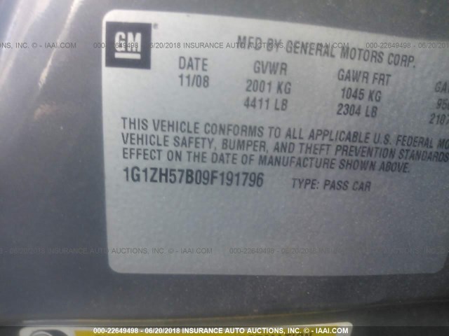 1G1ZH57B09F191796 - 2009 CHEVROLET MALIBU 1LT 灰色 照片 9