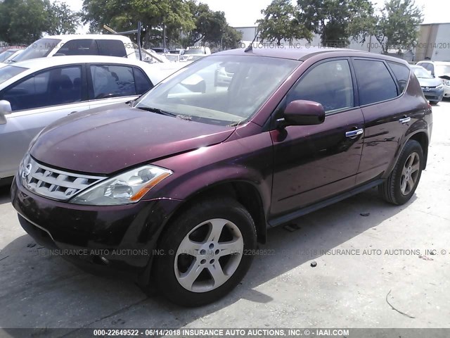 JN8AZ08T95W319477 - 2005 NISSAN MURANO SL/SE/S MAROON photo 2