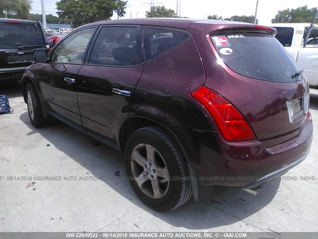 JN8AZ08T95W319477 - 2005 NISSAN MURANO SL/SE/S MAROON photo 3