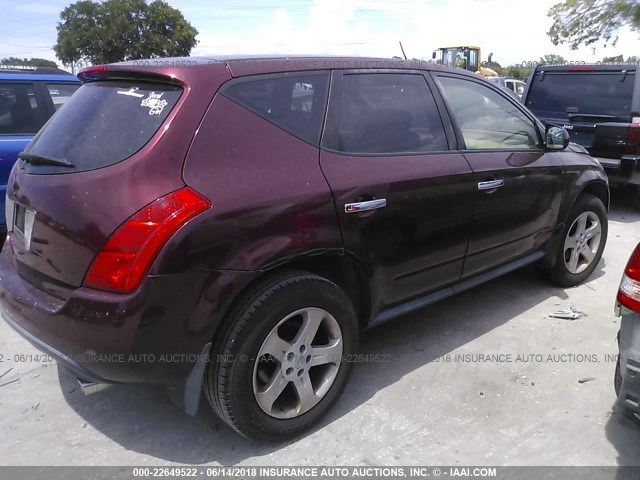 JN8AZ08T95W319477 - 2005 NISSAN MURANO SL/SE/S MAROON photo 4