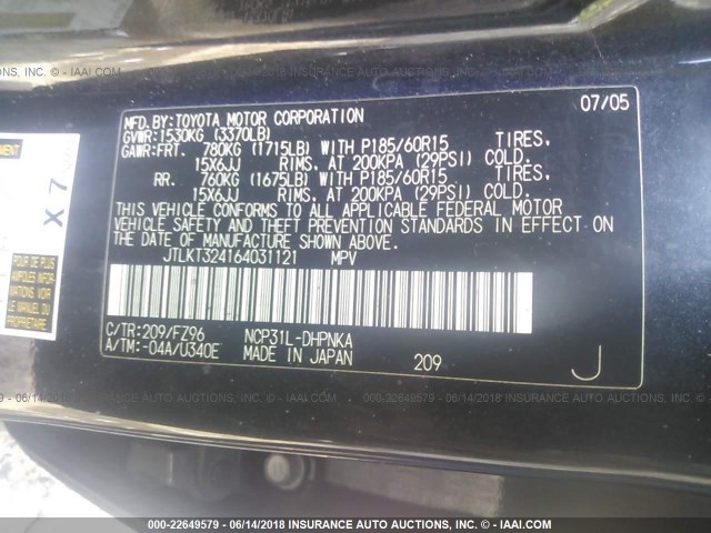 JTLKT324164031121 - 2006 TOYOTA SCION XB შავი ფოტო 9