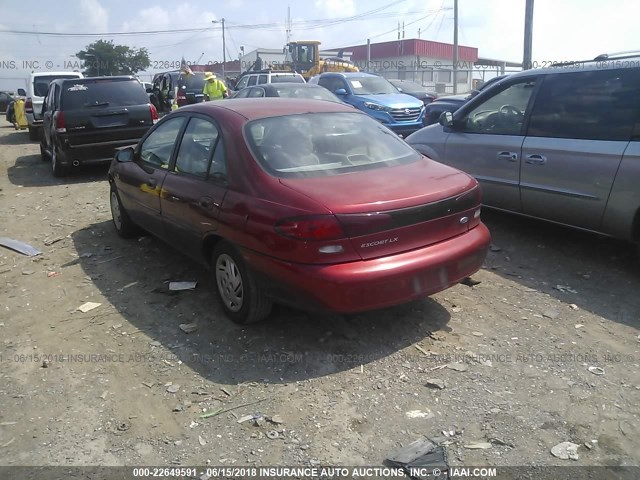 1FALP13P1VW231538 - 1997 FORD ESCORT LX/SPORT RED photo 3