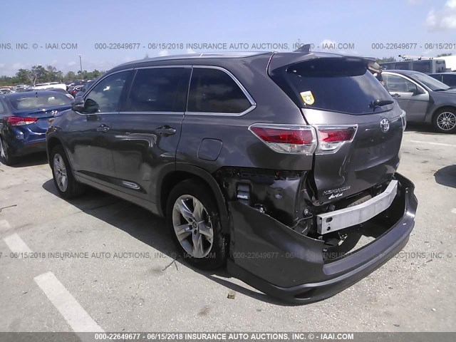 5TDYKRFH9GS135144 - 2016 TOYOTA HIGHLANDER LIMITED/LTD PLATINUM GRAY photo 3