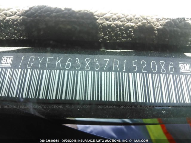 1GYFK63837R152086 - 2007 CADILLAC ESCALADE LUXURY შავი ფოტო 9