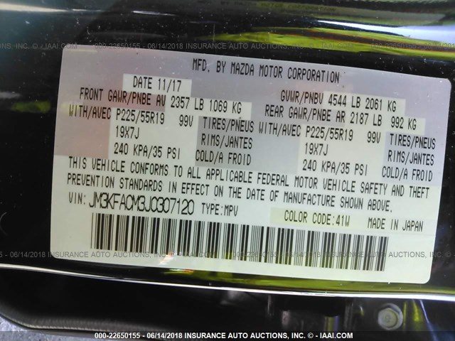 JM3KFACM3J0307120 - 2018 MAZDA CX-5 TOURING BLACK photo 9