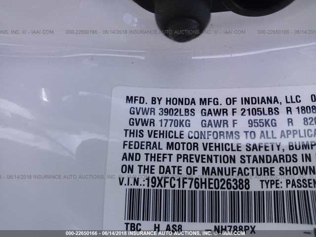 19XFC1F76HE026388 - 2017 HONDA CIVIC EXL 白色 照片 9
