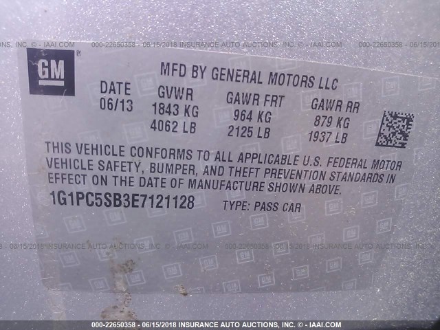 1G1PC5SB3E7121128 - 2014 CHEVROLET CRUZE LT SILVER photo 9