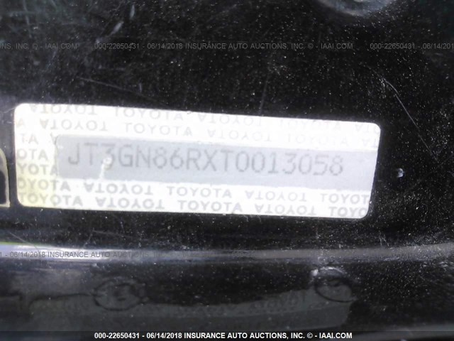 JT3GN86RXT0013058 - 1996 TOYOTA 4RUNNER SR5 BLACK photo 9