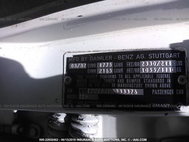 WDBCB20A4DB033376 - 1983 MERCEDES-BENZ 300 SD WHITE photo 9