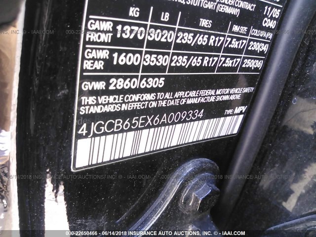 4JGCB65EX6A009334 - 2006 MERCEDES-BENZ R 350 BLACK photo 9