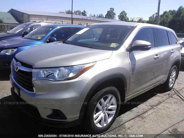 5TDBKRFH7FS145269 - 2015 TOYOTA HIGHLANDER LE/LE PLUS BROWN photo 2