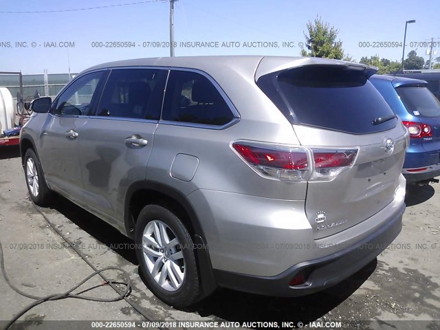 5TDBKRFH7FS145269 - 2015 TOYOTA HIGHLANDER LE/LE PLUS BROWN photo 3