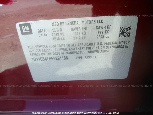 1G11C5SL5EF291186 - 2014 CHEVROLET MALIBU 1LT RED photo 9