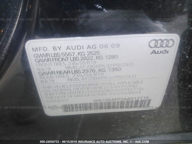 WA1VKAFP2AA012716 - 2010 AUDI Q5 PRESTIGE Dark Blue photo 9