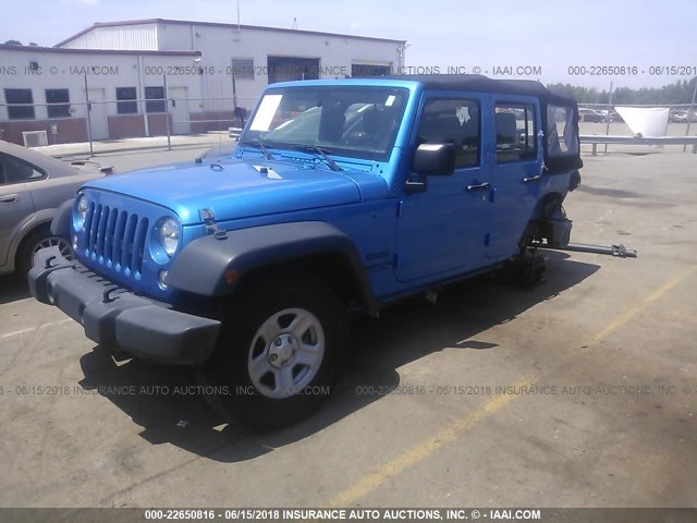 1C4BJWDG4GL130968 - 2016 JEEP WRANGLER UNLIMITE SPORT BLUE photo 2