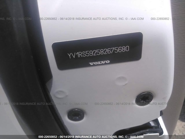 YV1RS592582675680 - 2008 VOLVO S60 2.5T WHITE photo 9