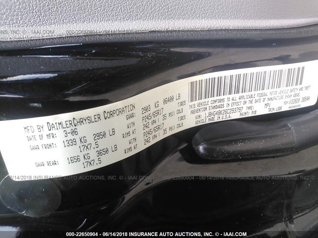 1J8HG48K26C293797 - 2006 JEEP COMMANDER 黑色 照片 9