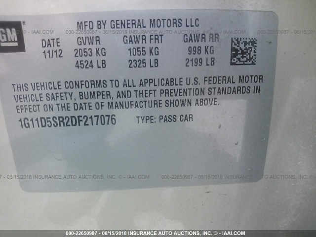 1G11D5SR2DF217076 - 2013 CHEVROLET MALIBU 1LT 金色 照片 9