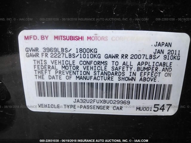 JA32U2FUXBU029969 - 2011 MITSUBISHI LANCER ES/ES SPORT BLACK photo 9