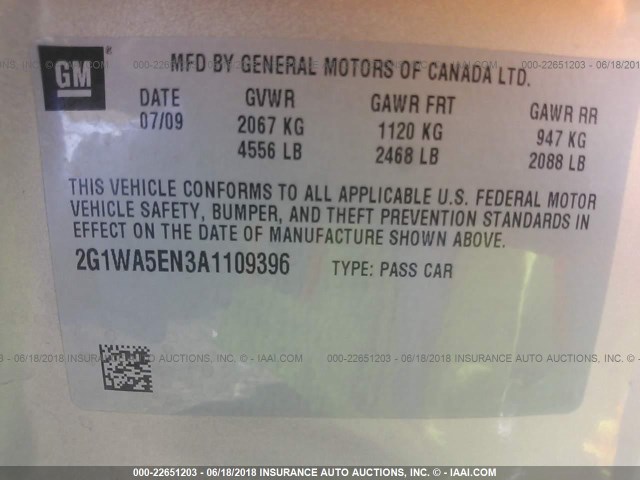 2G1WA5EN3A1109396 - 2010 CHEVROLET IMPALA LS GOLD photo 9