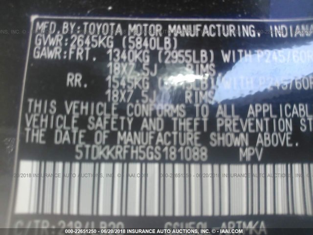 5TDKKRFH5GS181088 - 2016 TOYOTA HIGHLANDER XLE Qara foto 9