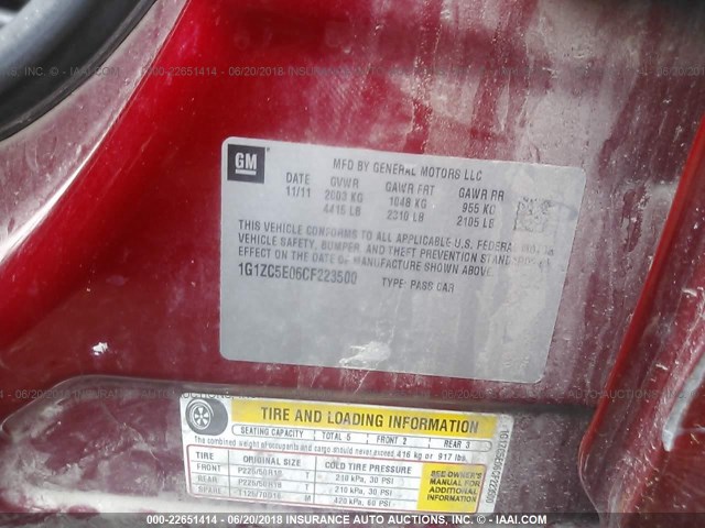 1G1ZC5E06CF223500 - 2012 CHEVROLET MALIBU 1LT წითელი ფოტო 9