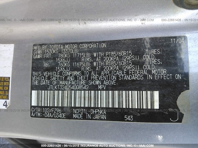 JTLKT324054008542 - 2005 TOYOTA SCION XB Күміс фото 9