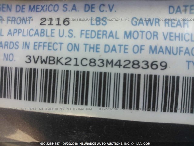 3VWBK21C83M428369 - 2003 VOLKSWAGEN NEW BEETLE GL 灰色 照片 9