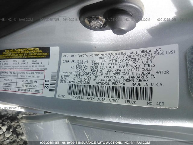 5TELU42NX7Z334256 - 2007 TOYOTA TACOMA DOUBLE CAB 银色 照片 9